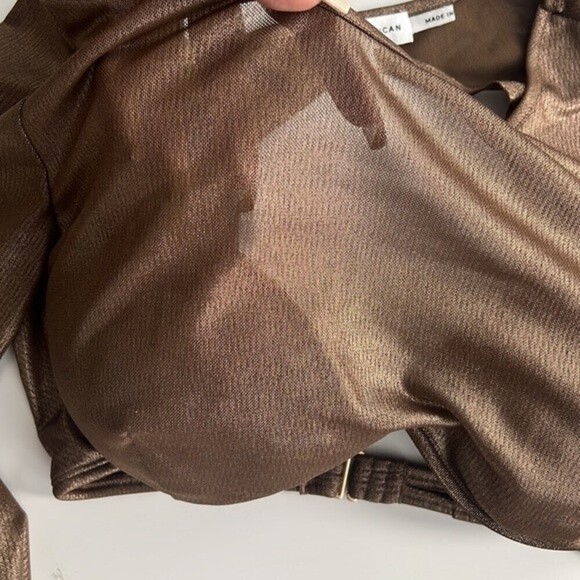 NWT Good American Mesh Underwire Crop Top Long Sleeve Mocha Foil Size 2 / Medium - Picture 6 of 12